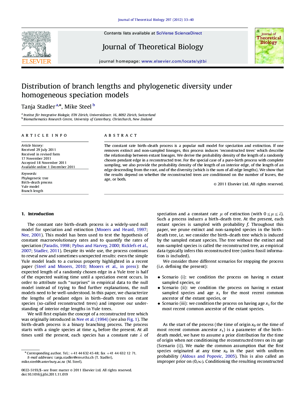 Distribution of branch lengths and phylogenetic diversity under homogeneous speciation models