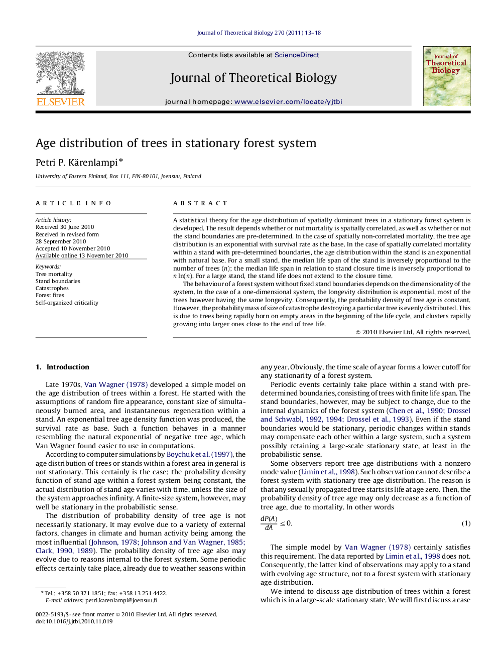 Age distribution of trees in stationary forest system