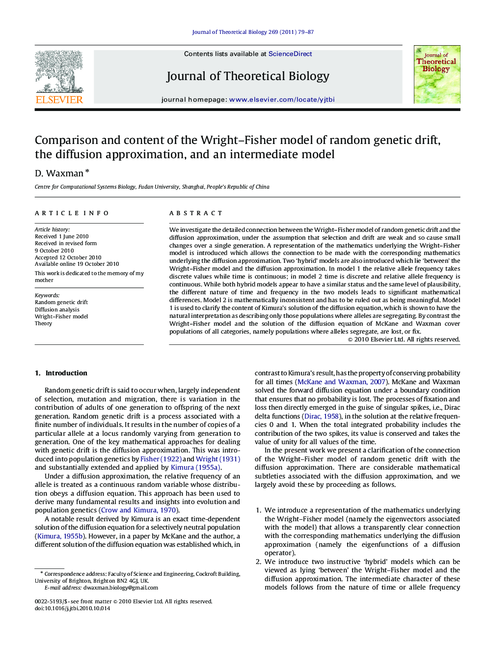 Comparison and content of the Wright-Fisher model of random genetic drift, the diffusion approximation, and an intermediate model