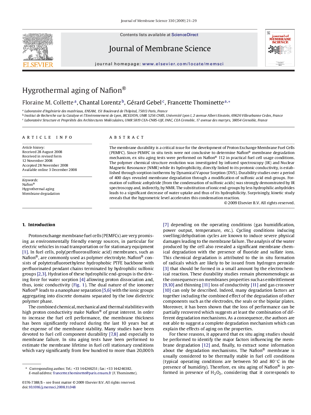 Hygrothermal aging of Nafion®