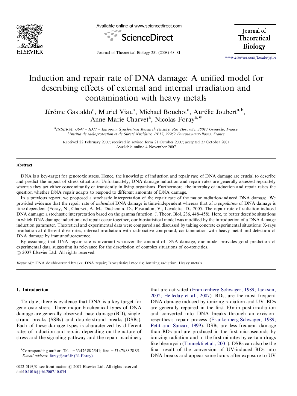 Induction and repair rate of DNA damage: A unified model for describing effects of external and internal irradiation and contamination with heavy metals