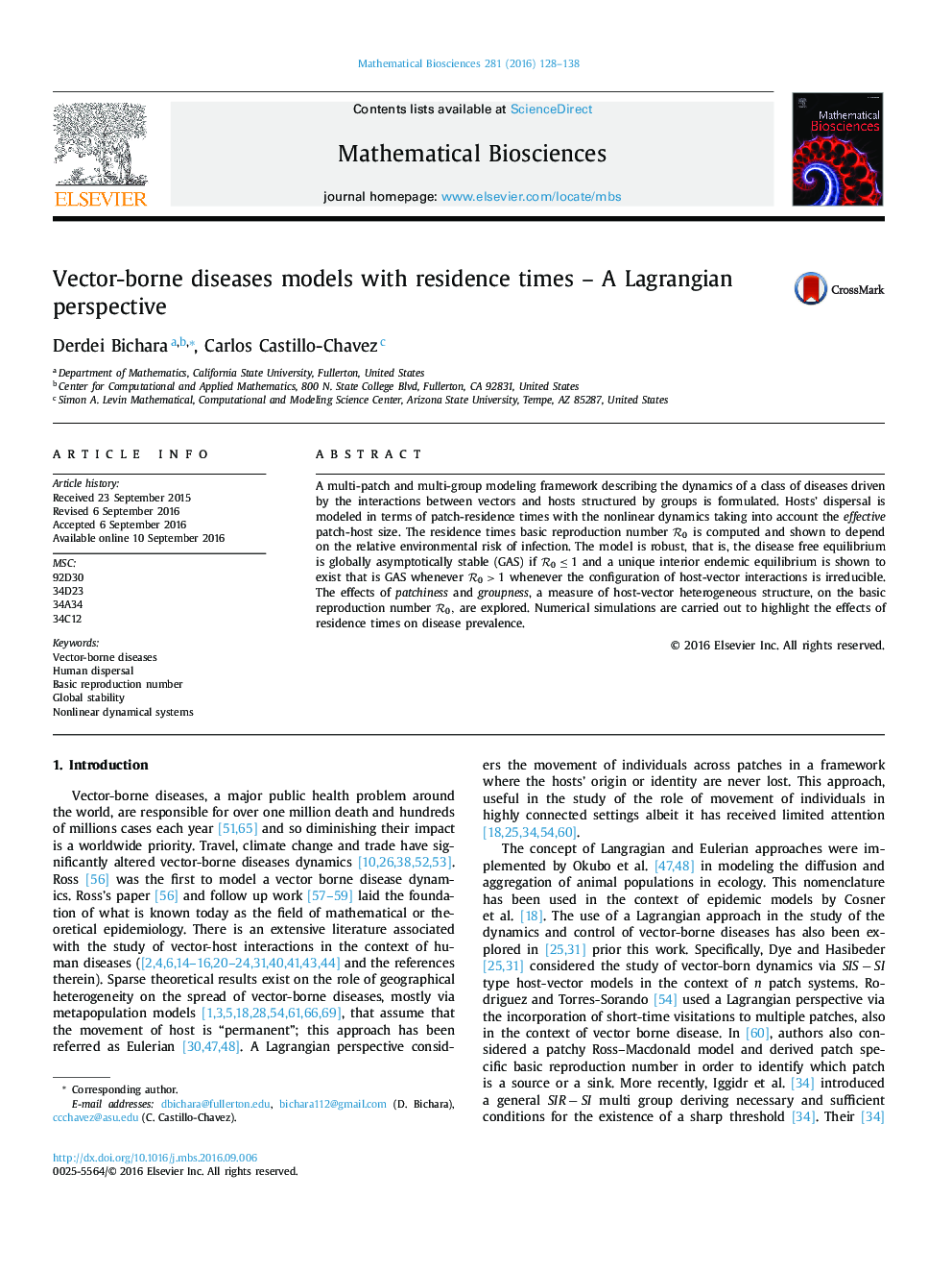 Vector-borne diseases models with residence times - A Lagrangian perspective