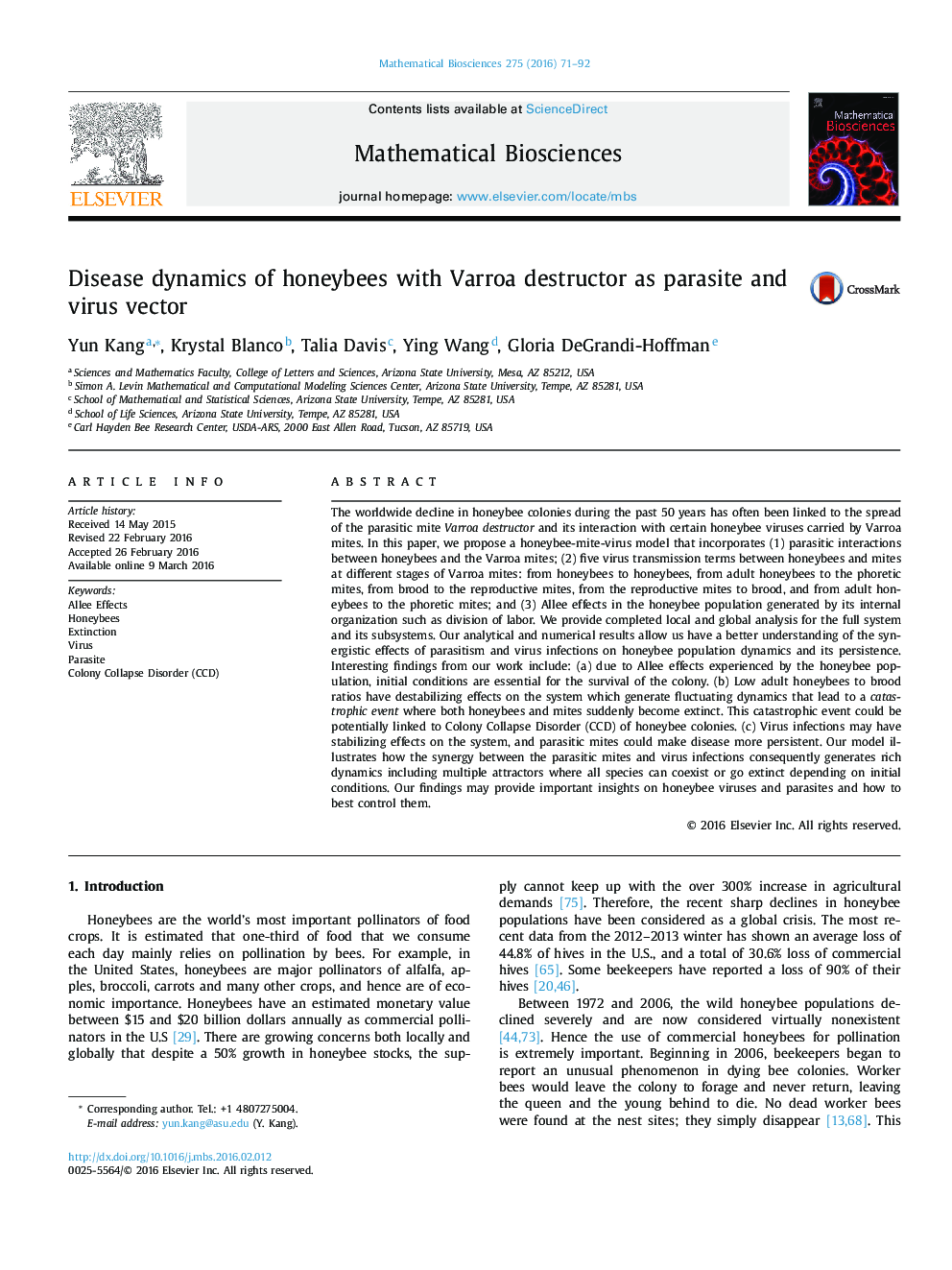 Disease dynamics of honeybees with Varroa destructor as parasite and virus vector