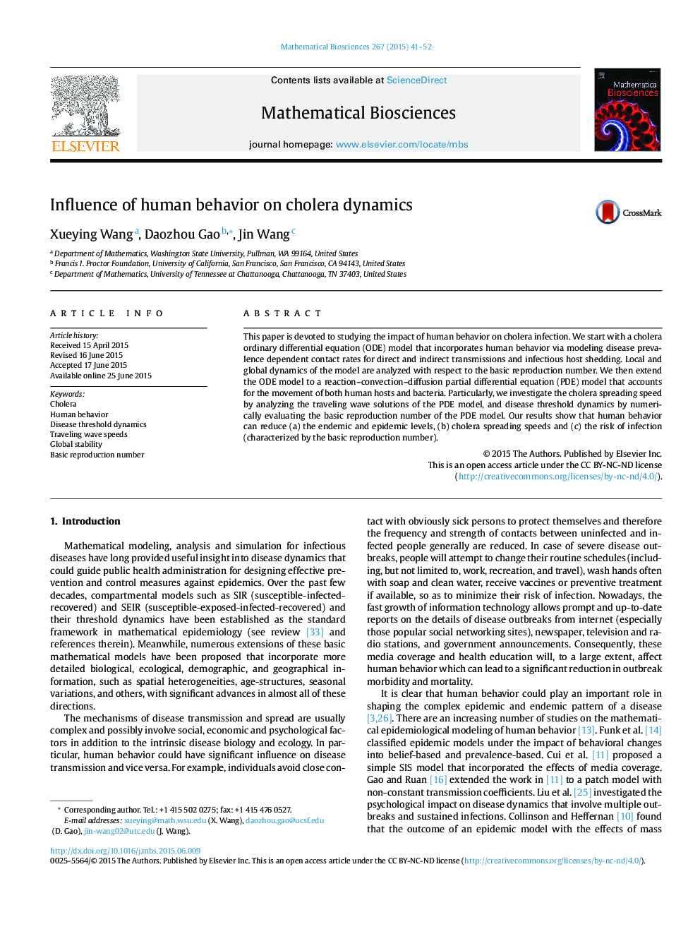 Influence of human behavior on cholera dynamics