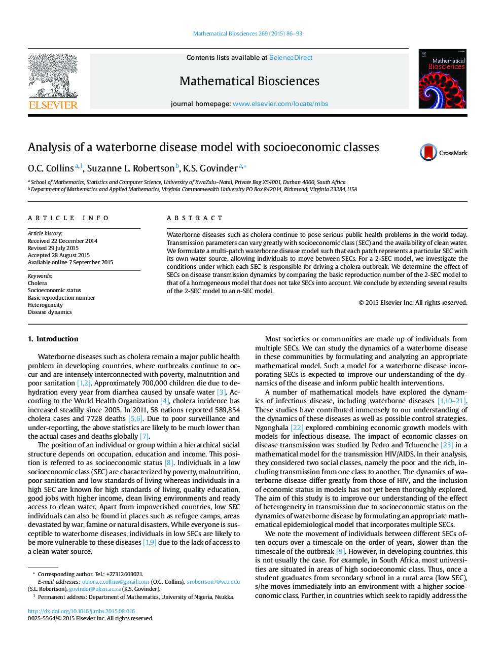 Analysis of a waterborne disease model with socioeconomic classes