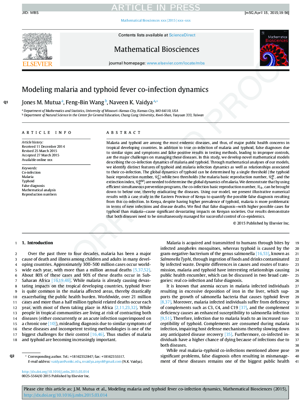 Modeling malaria and typhoid fever co-infection dynamics