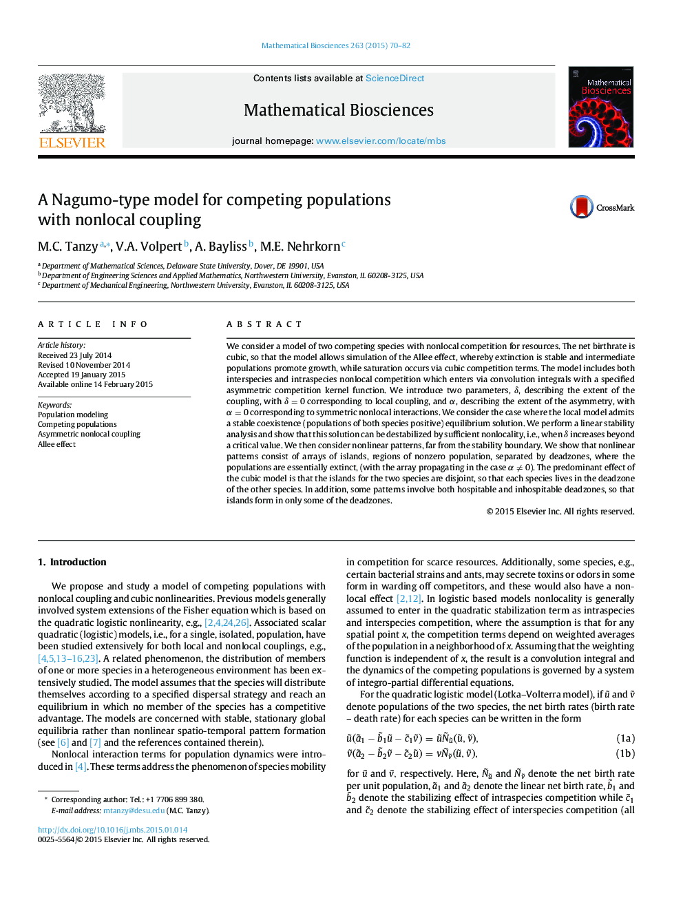 A Nagumo-type model for competing populations with nonlocal coupling