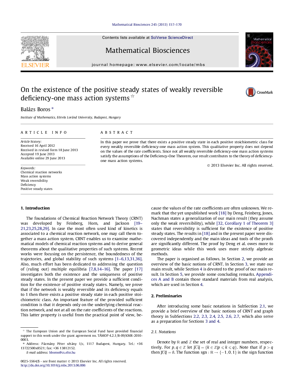 عکس صفحه اول مقاله: On the existence of the positive steady states of weakly reversible deficiency-one mass action systems On the existence of the positive steady states of weakly reversible deficiency-one mass action systems