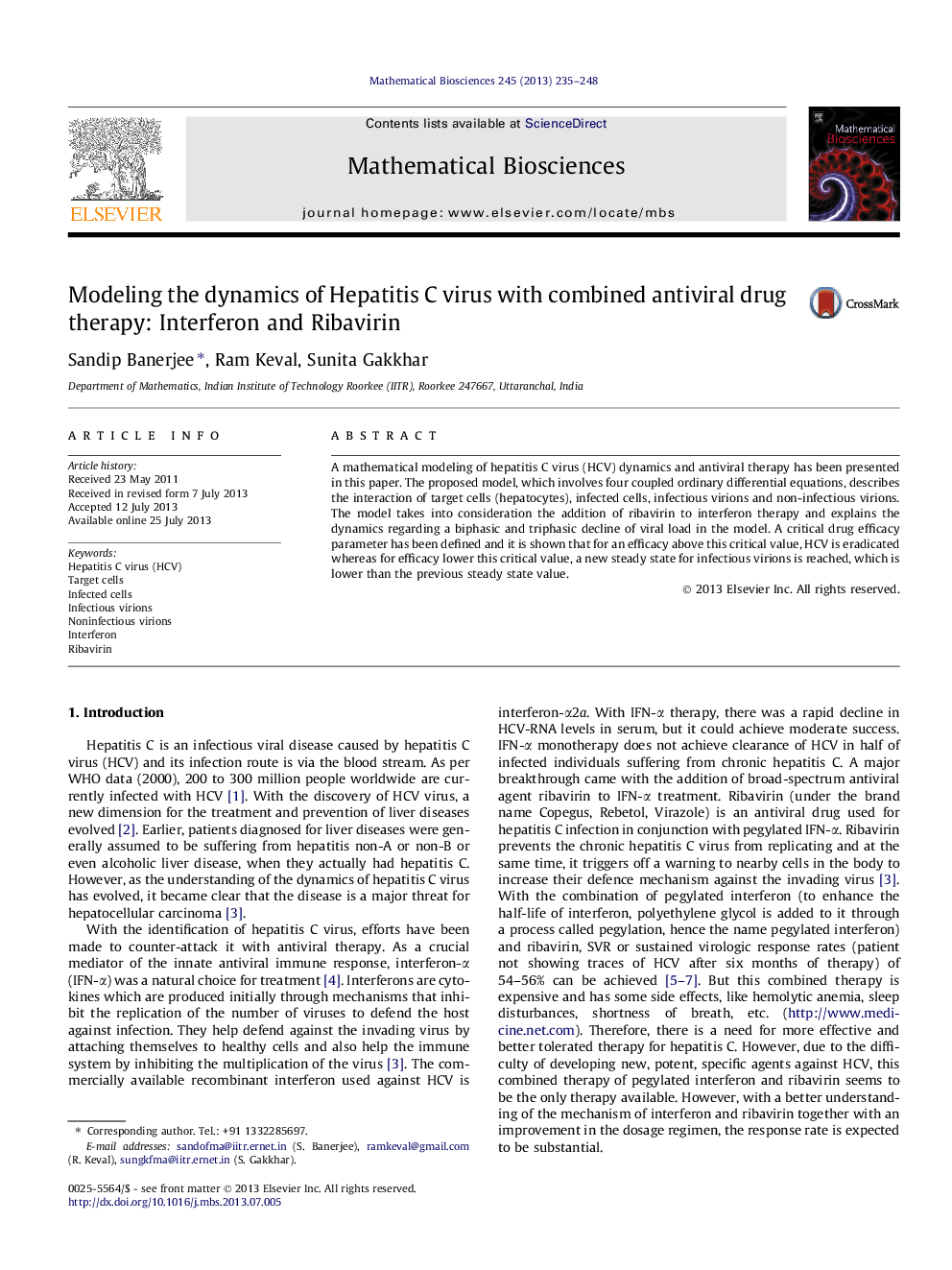 Modeling the dynamics of Hepatitis C virus with combined antiviral drug therapy: Interferon and Ribavirin