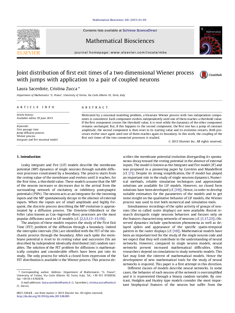 Joint distribution of first exit times of a two dimensional Wiener process with jumps with application to a pair of coupled neurons