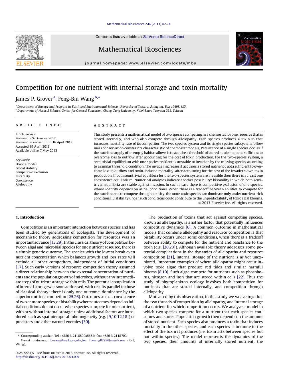 Competition for one nutrient with internal storage and toxin mortality