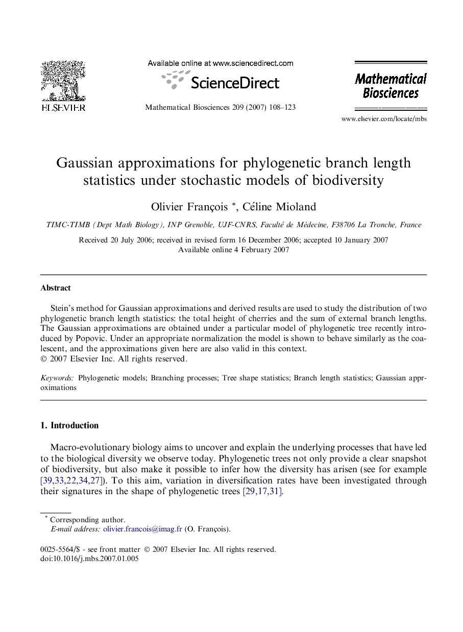 Gaussian approximations for phylogenetic branch length statistics under stochastic models of biodiversity