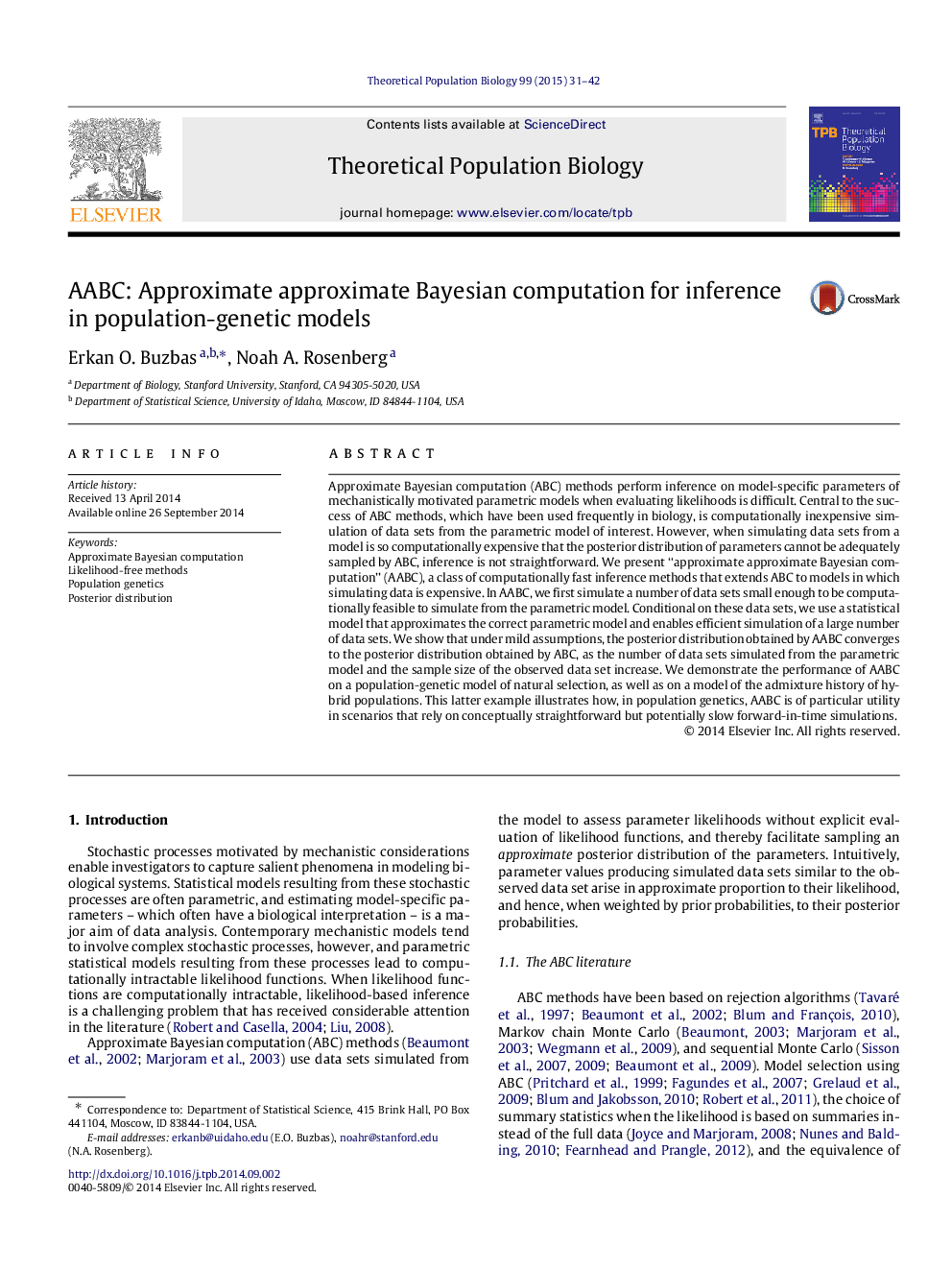 AABC: Approximate approximate Bayesian computation for inference in population-genetic models