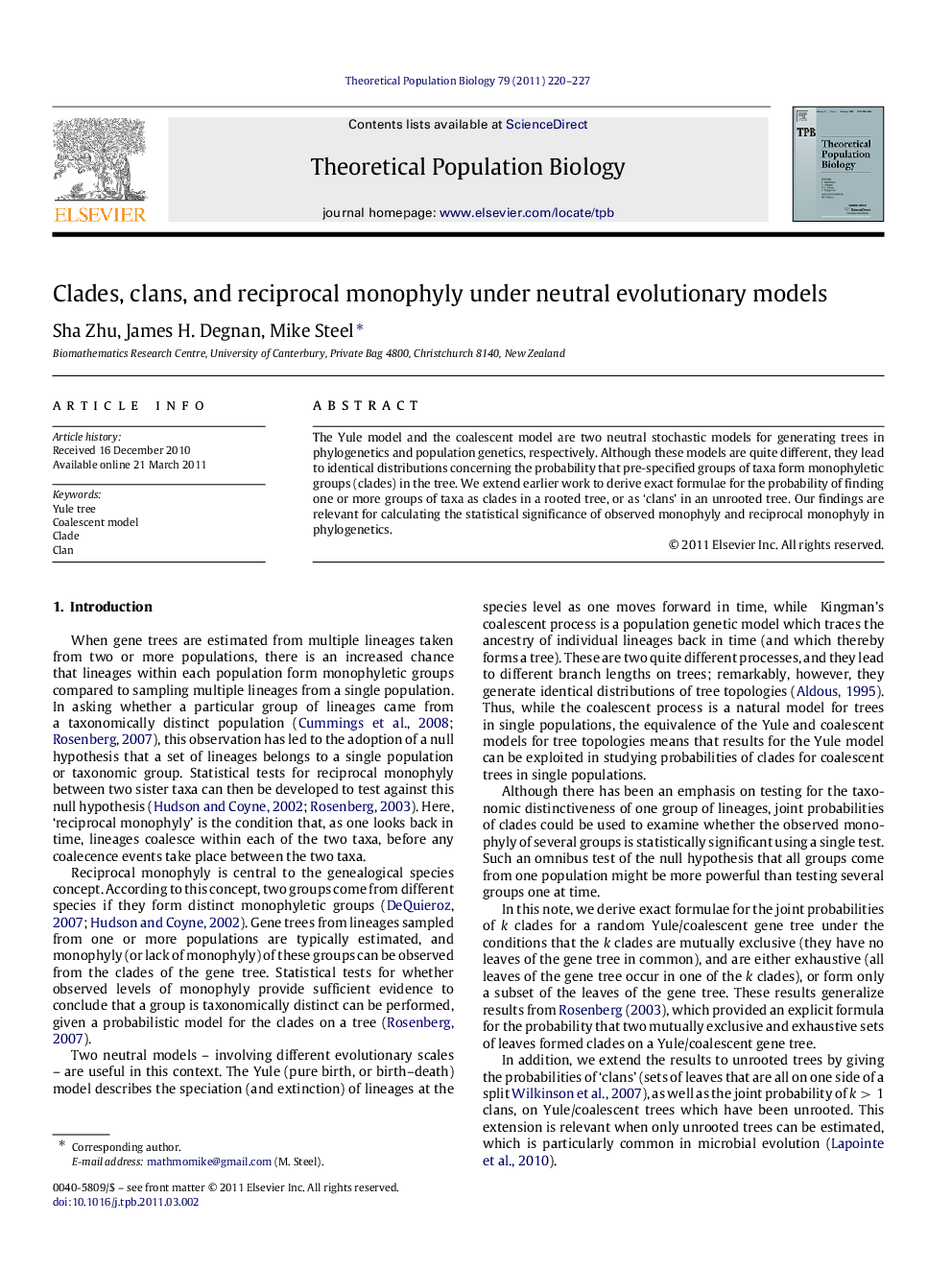 Clades, clans, and reciprocal monophyly under neutral evolutionary models