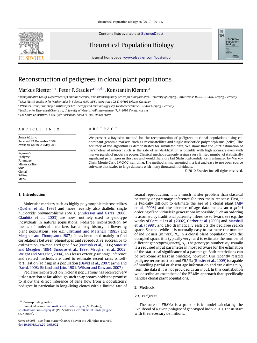 Reconstruction of pedigrees in clonal plant populations