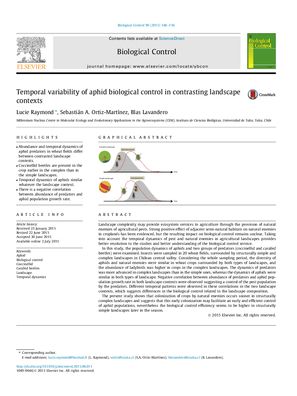 Temporal variability of aphid biological control in contrasting landscape contexts