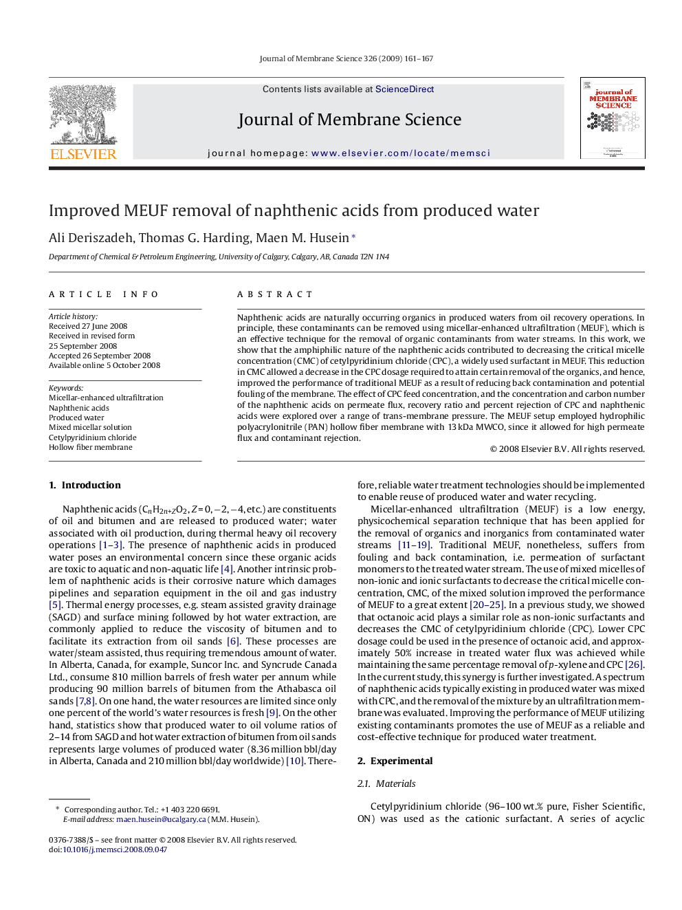 Improved MEUF removal of naphthenic acids from produced water