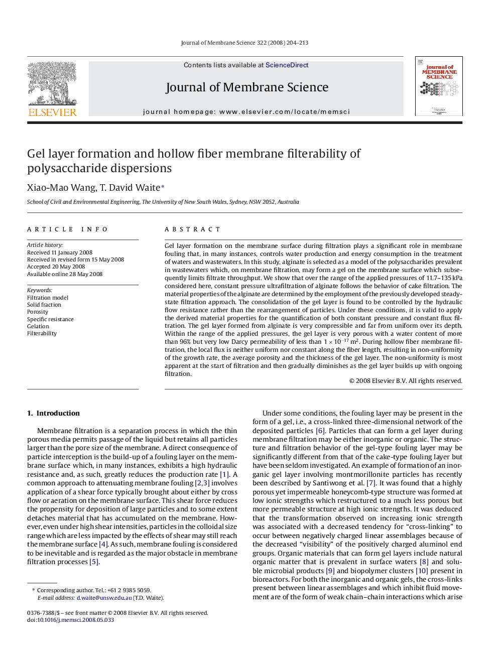 Gel layer formation and hollow fiber membrane filterability of polysaccharide dispersions