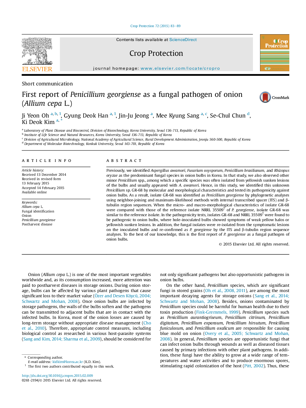 First report of Penicillium georgiense as a fungal pathogen of onion (Allium cepa L.)