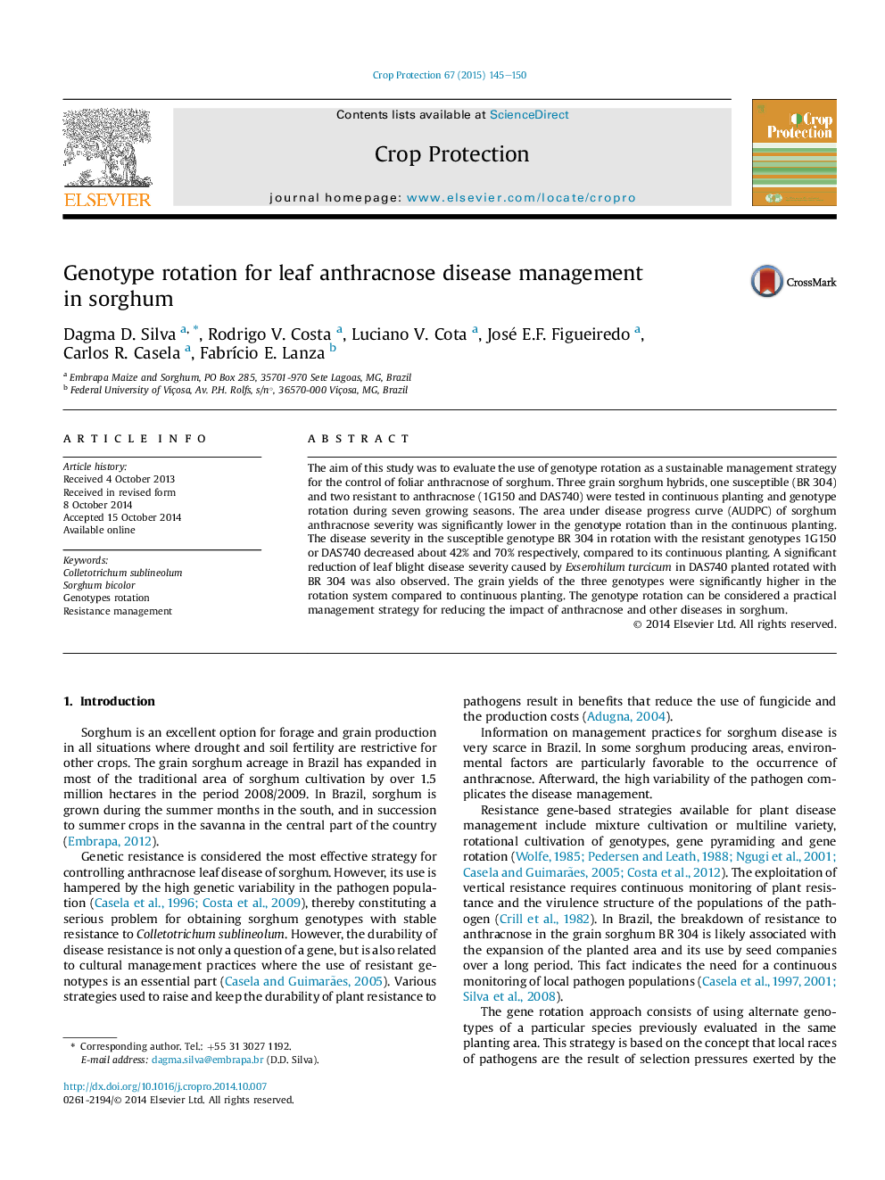 Genotype rotation for leaf anthracnose disease management inÂ sorghum