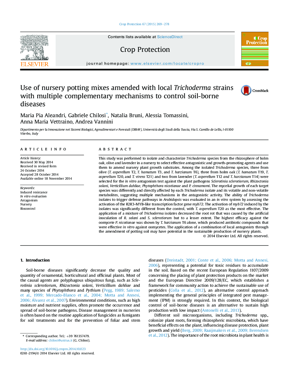 Use of nursery potting mixes amended with local Trichoderma strains with multiple complementary mechanisms to control soil-borne diseases