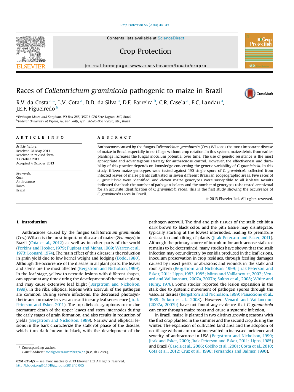 Races of Colletotrichum graminicola pathogenic to maize in Brazil