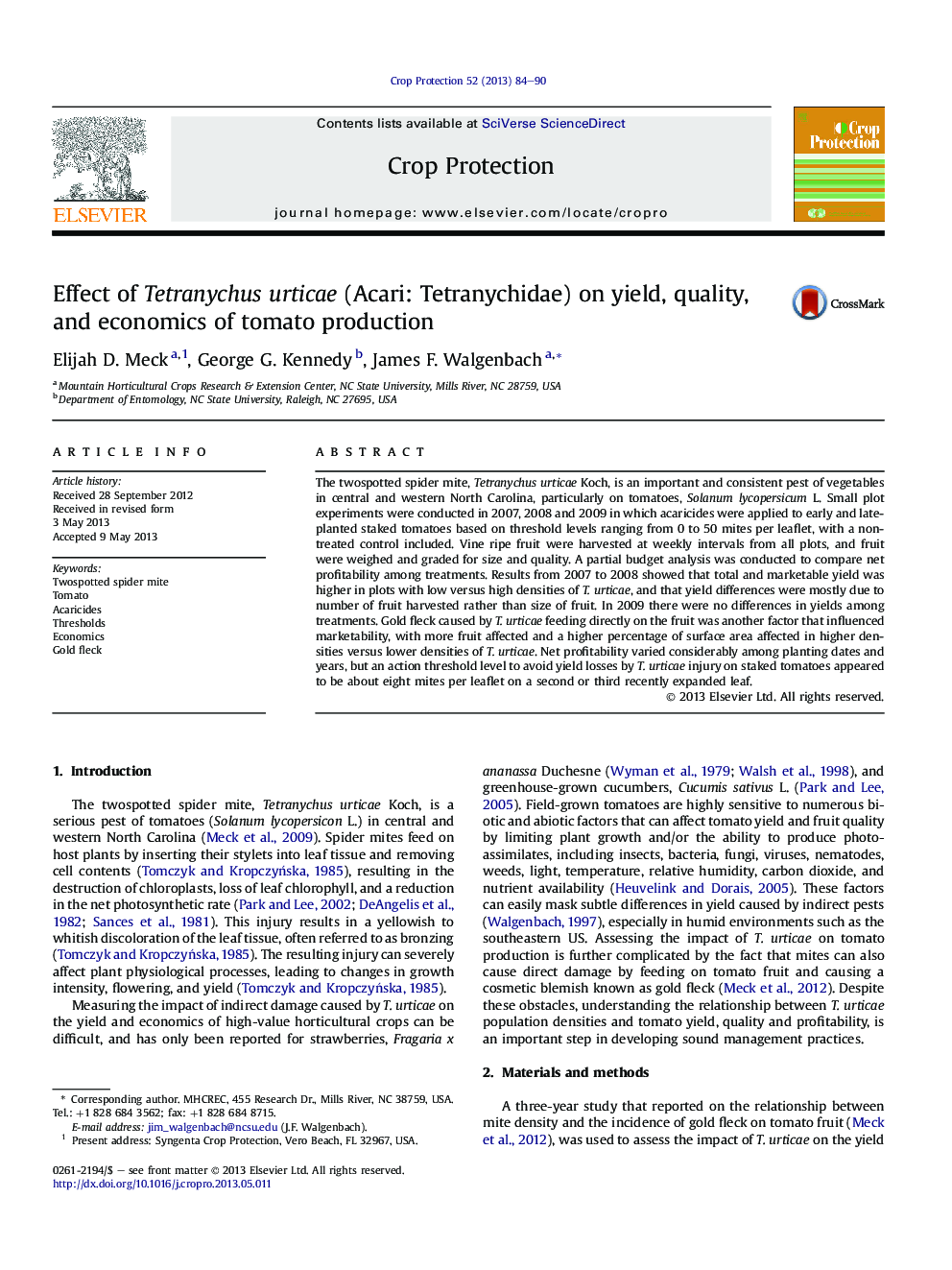 Effect of Tetranychus urticae (Acari: Tetranychidae) on yield, quality, and economics of tomato production