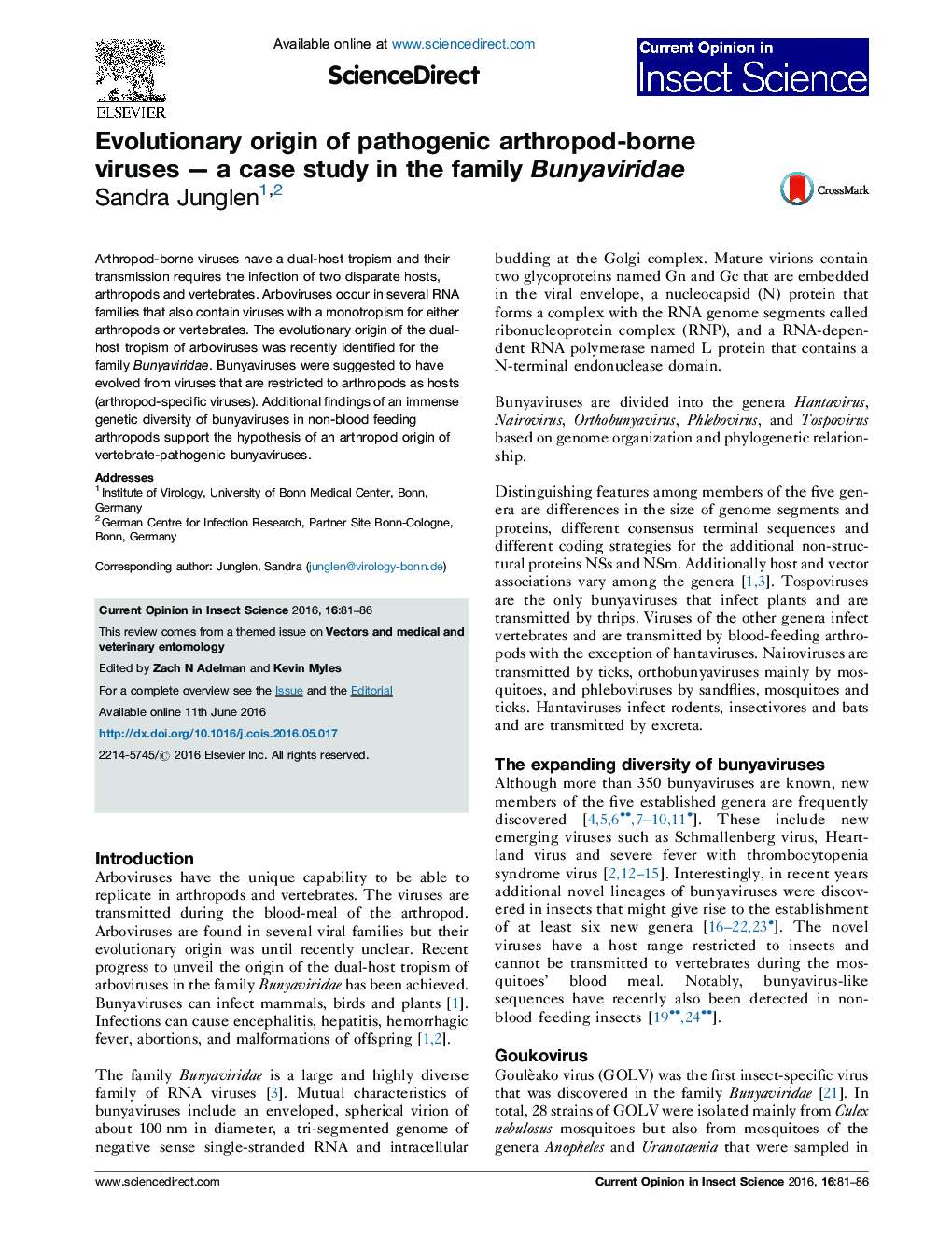 Evolutionary origin of pathogenic arthropod-borne virusesÂ -Â a case study in the family Bunyaviridae