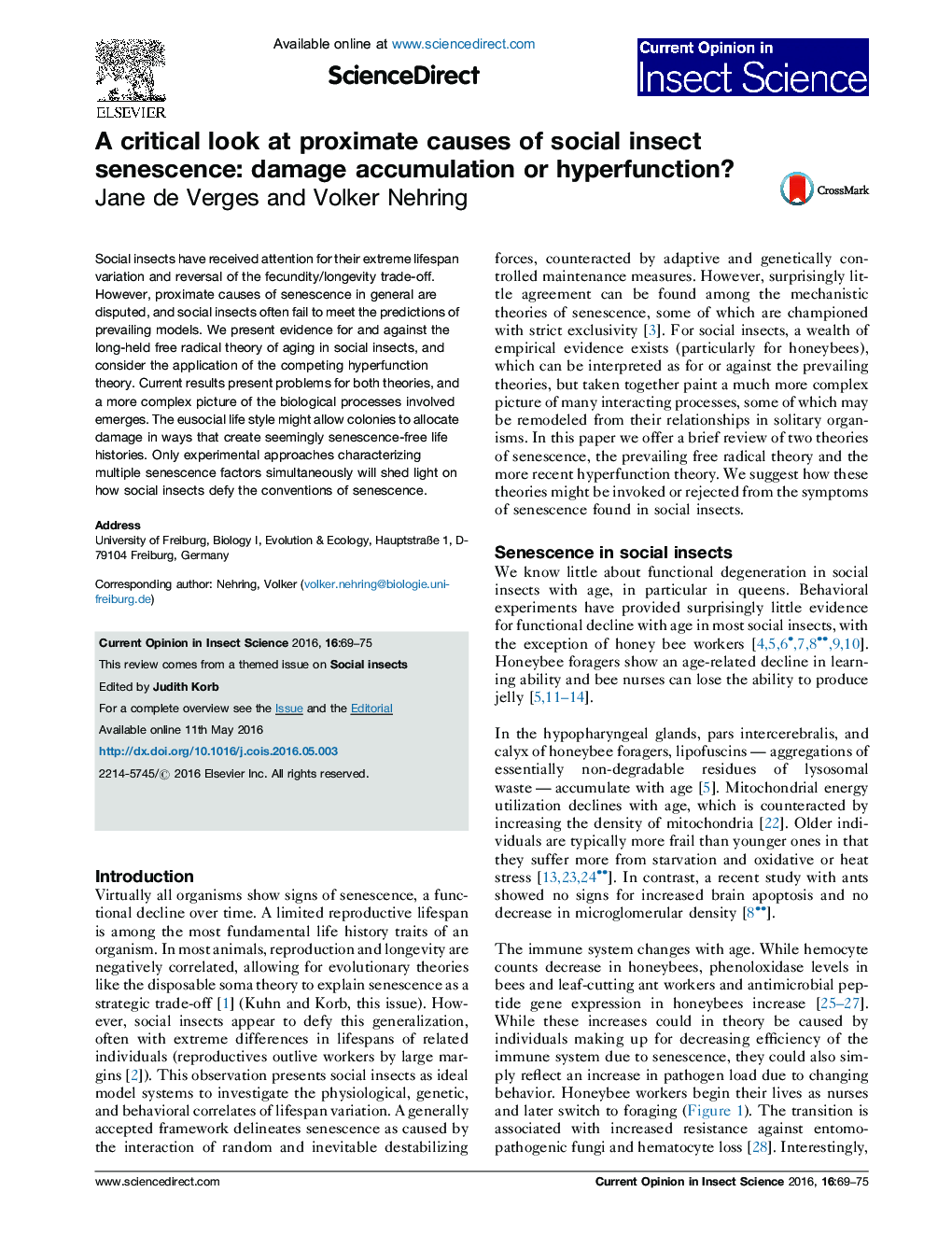 A critical look at proximate causes of social insect senescence: damage accumulation or hyperfunction?