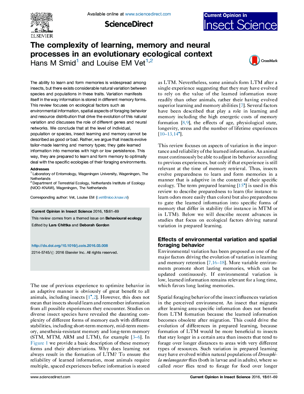 The complexity of learning, memory and neural processes in an evolutionary ecological context