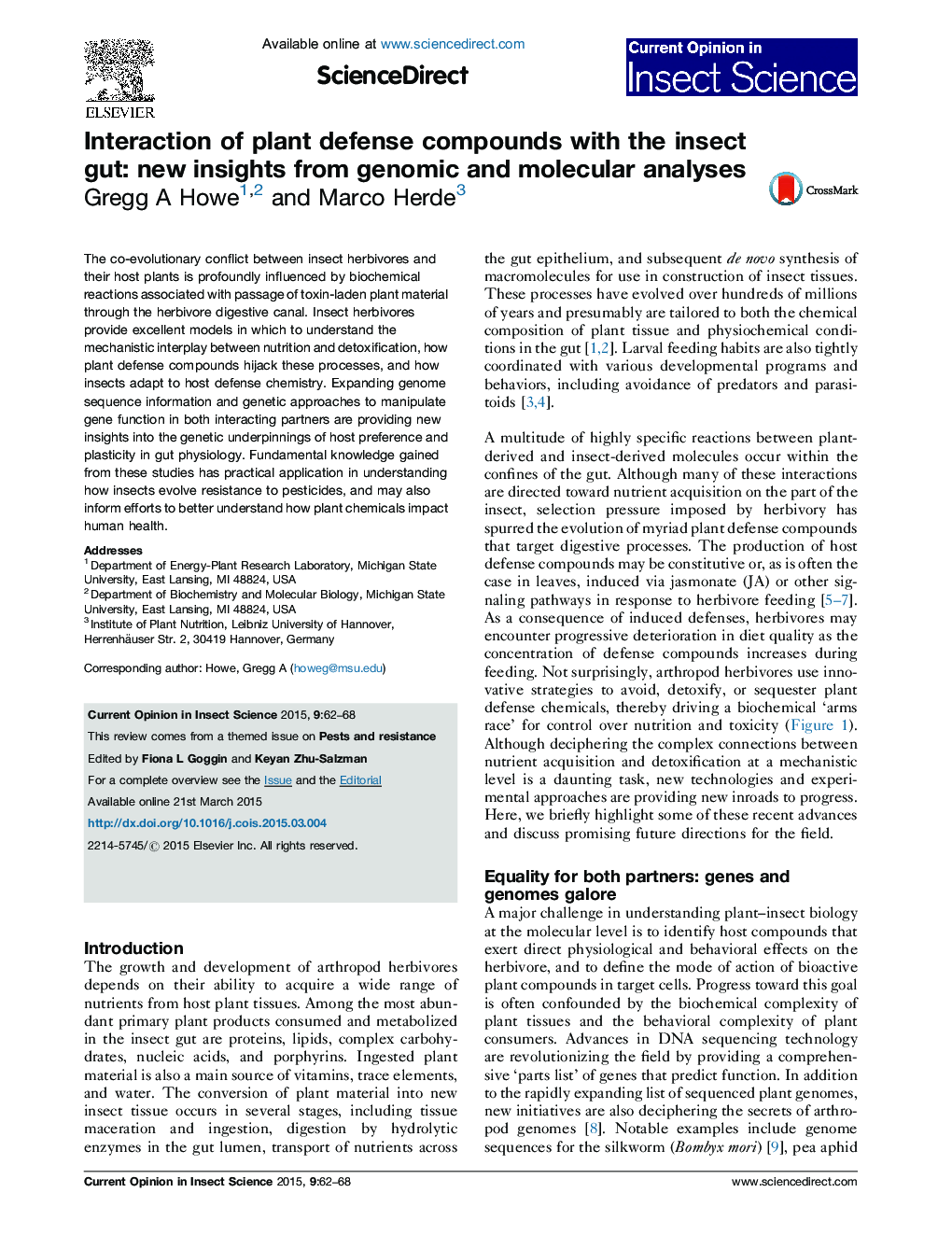 Interaction of plant defense compounds with the insect gut: new insights from genomic and molecular analyses