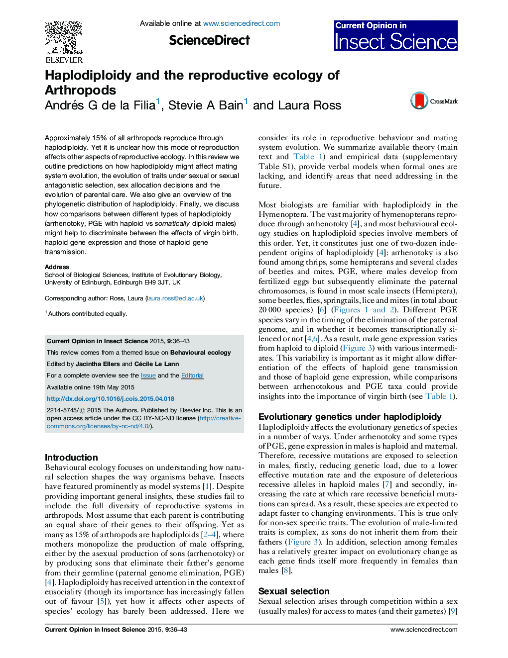 Haplodiploidy and the reproductive ecology of Arthropods