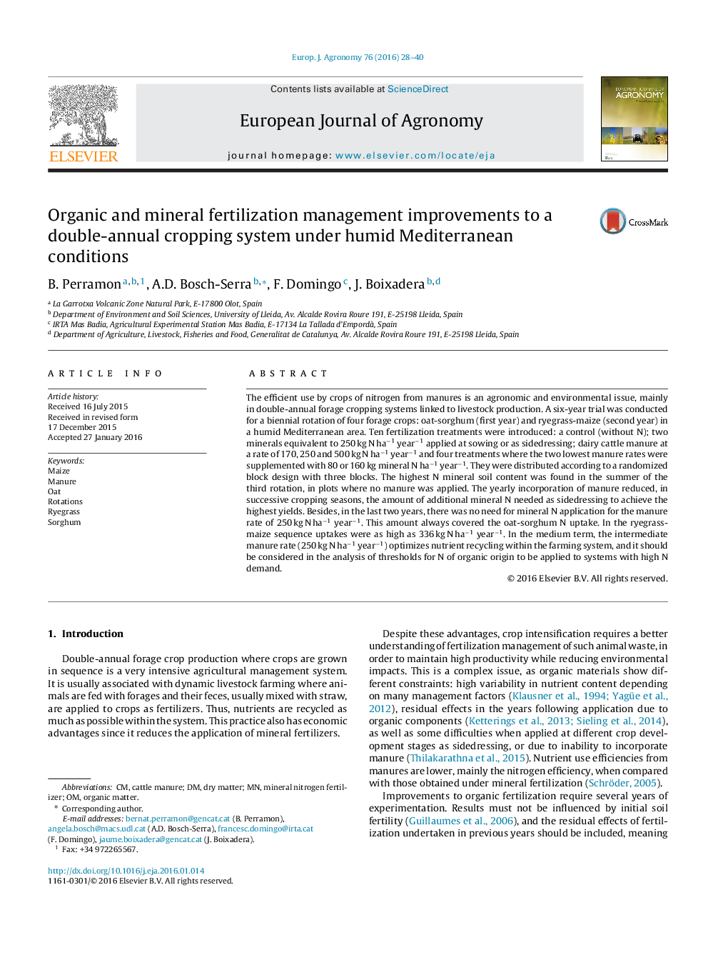 Organic and mineral fertilization management improvements to a double-annual cropping system under humid Mediterranean conditions