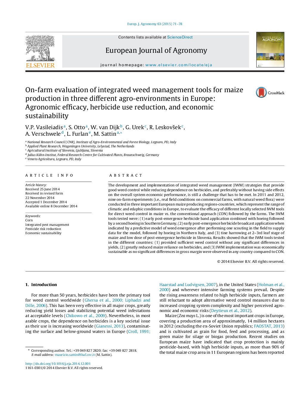 On-farm evaluation of integrated weed management tools for maize production in three different agro-environments in Europe: Agronomic efficacy, herbicide use reduction, and economic sustainability