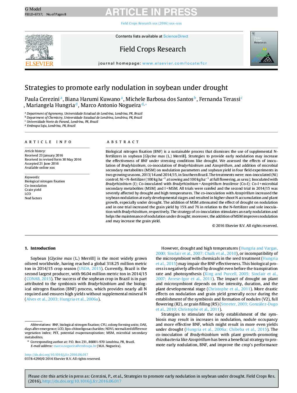 Strategies to promote early nodulation in soybean under drought