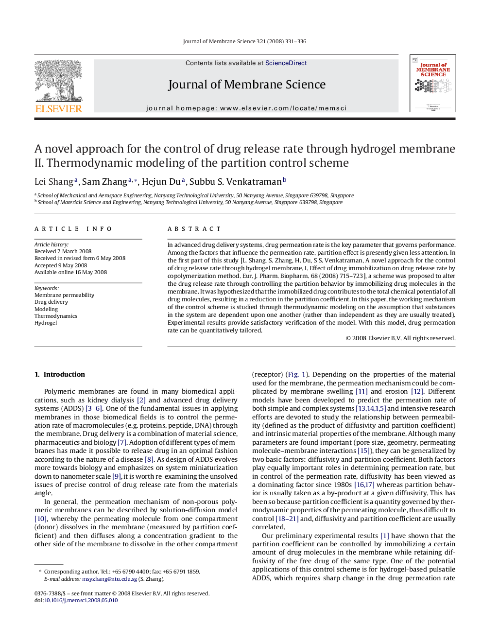 A novel approach for the control of drug release rate through hydrogel membrane: II. Thermodynamic modeling of the partition control scheme