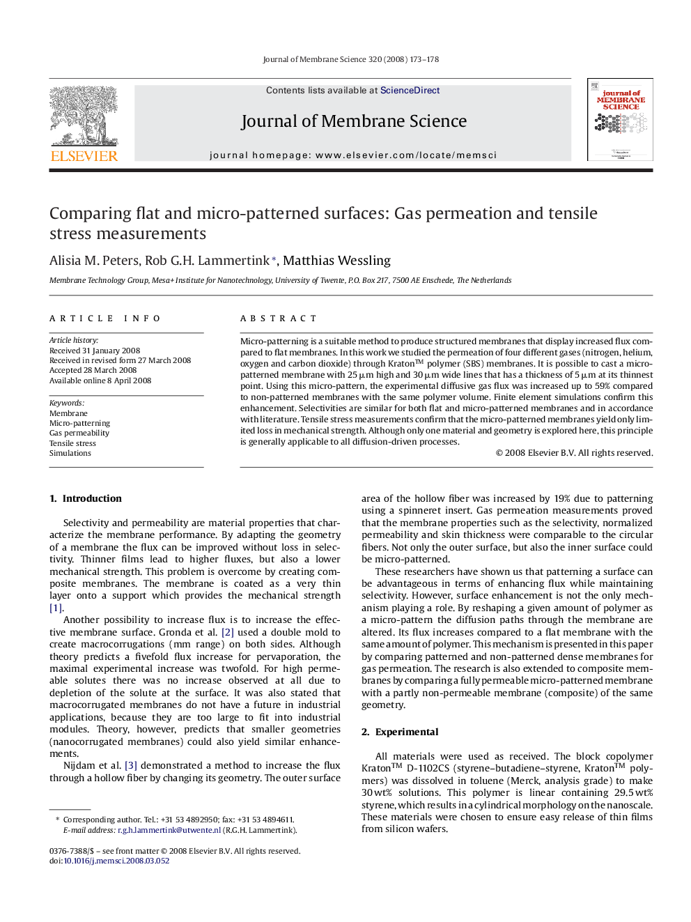 Comparing flat and micro-patterned surfaces: Gas permeation and tensile stress measurements