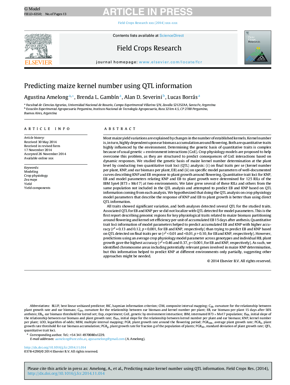 Predicting maize kernel number using QTL information