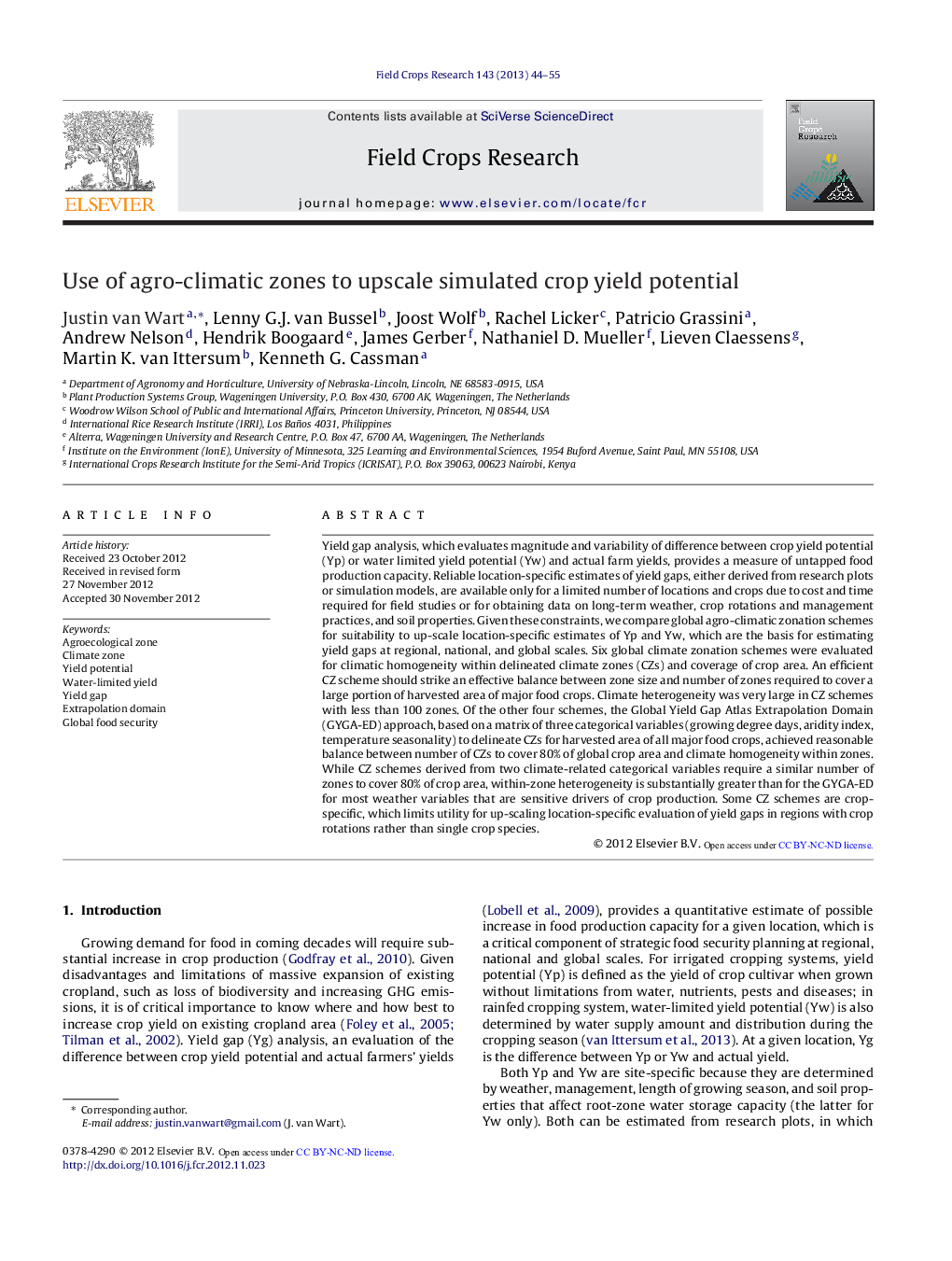 Use of agro-climatic zones to upscale simulated crop yield potential