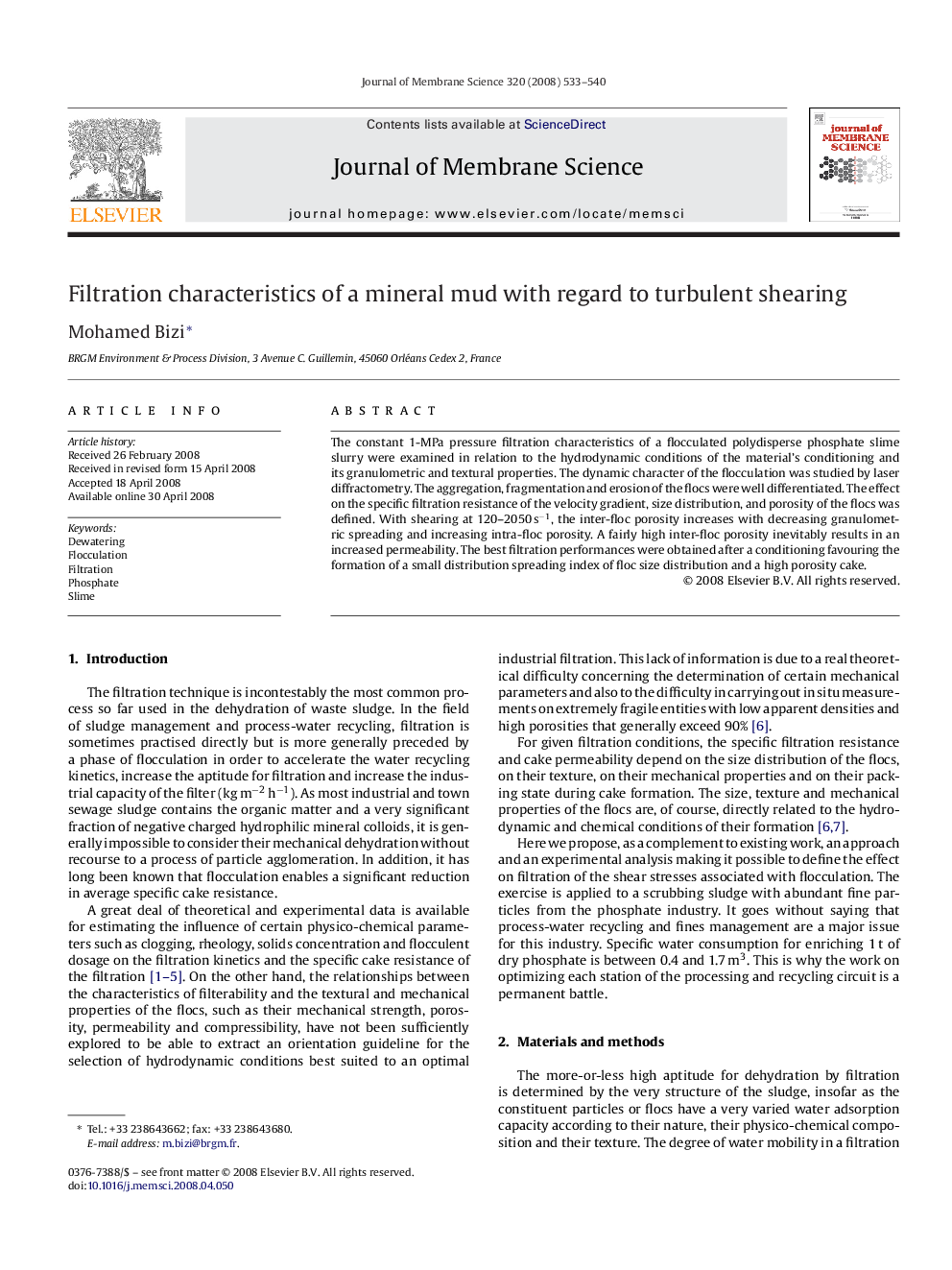 Filtration characteristics of a mineral mud with regard to turbulent shearing