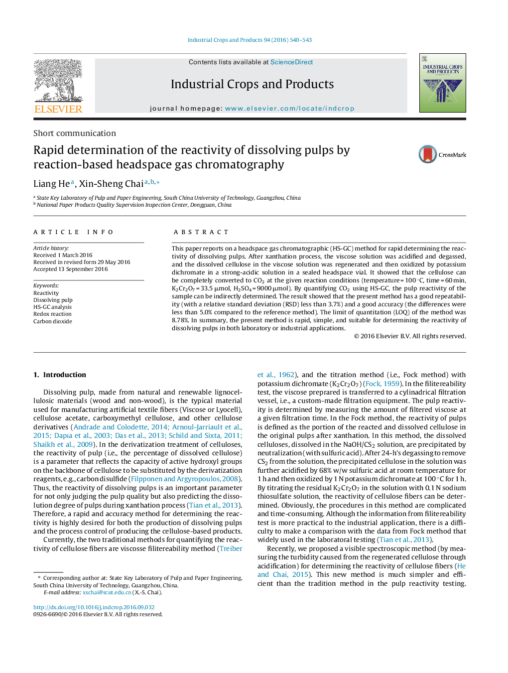 Rapid determination of the reactivity of dissolving pulps by reaction-based headspace gas chromatography