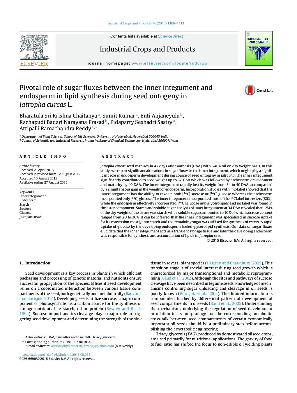 Pivotal role of sugar fluxes between the inner integument and endosperm in lipid synthesis during seed ontogeny in Jatropha curcas L.