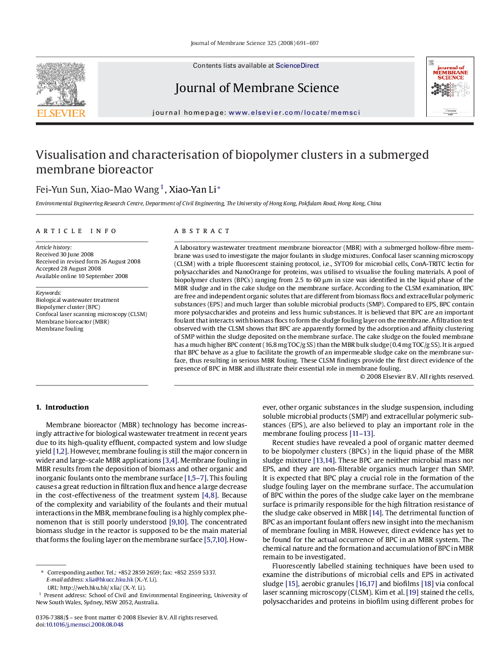 Visualisation and characterisation of biopolymer clusters in a submerged membrane bioreactor