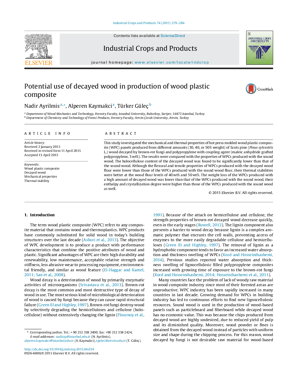 Potential use of decayed wood in production of wood plastic composite