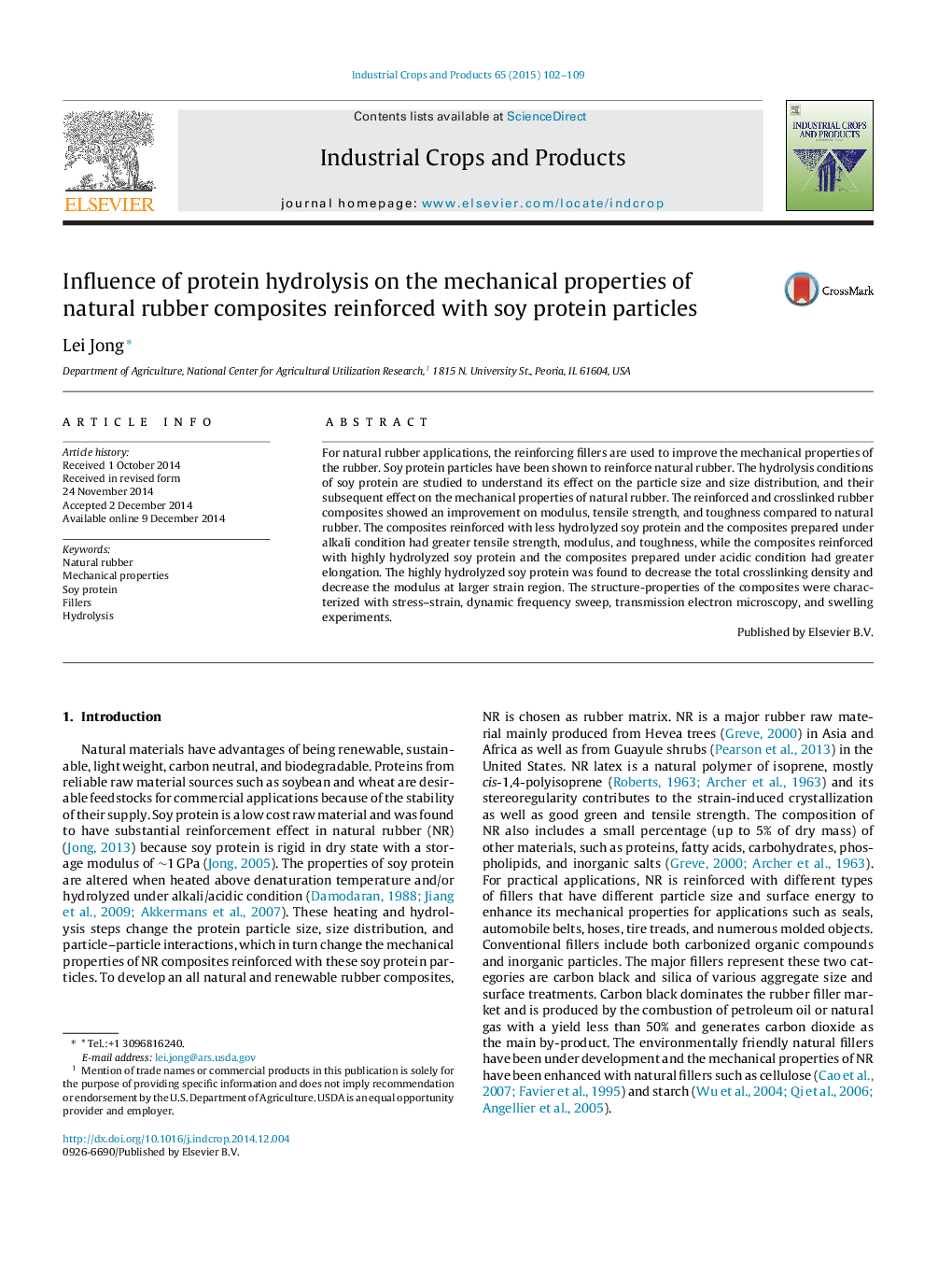 Influence of protein hydrolysis on the mechanical properties of natural rubber composites reinforced with soy protein particles