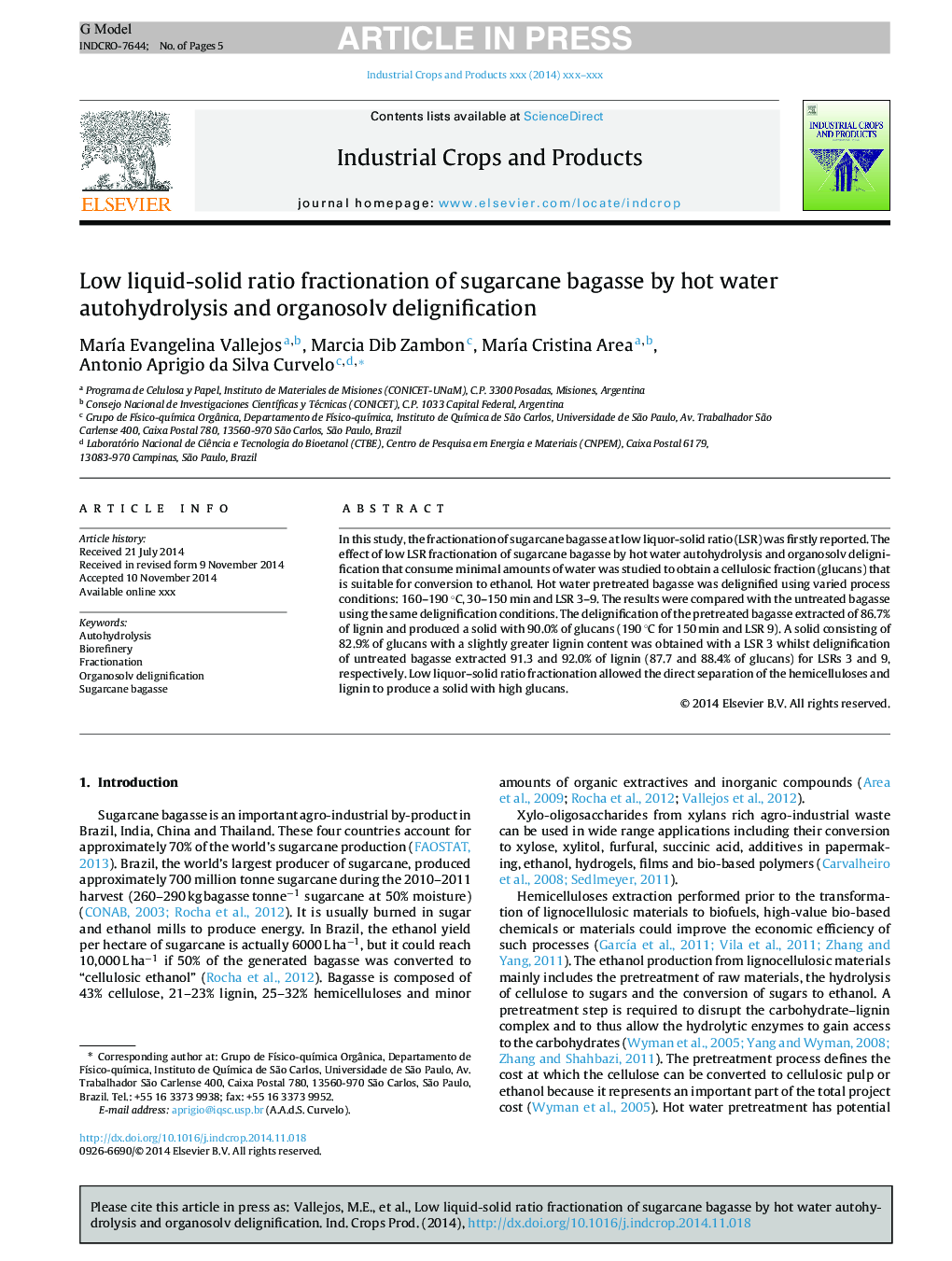 Low liquid-solid ratio fractionation of sugarcane bagasse by hot water autohydrolysis and organosolv delignification