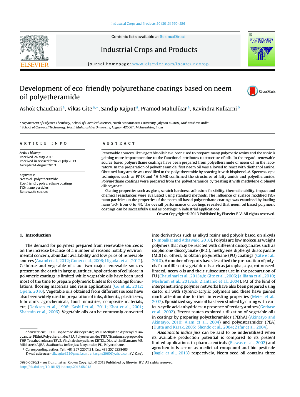 Development of eco-friendly polyurethane coatings based on neem oil polyetheramide