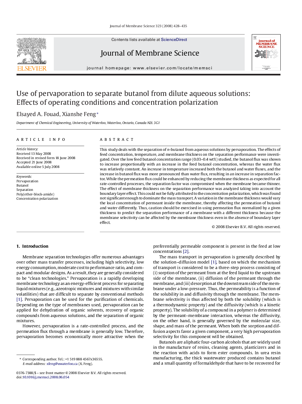 Use of pervaporation to separate butanol from dilute aqueous solutions: Effects of operating conditions and concentration polarization