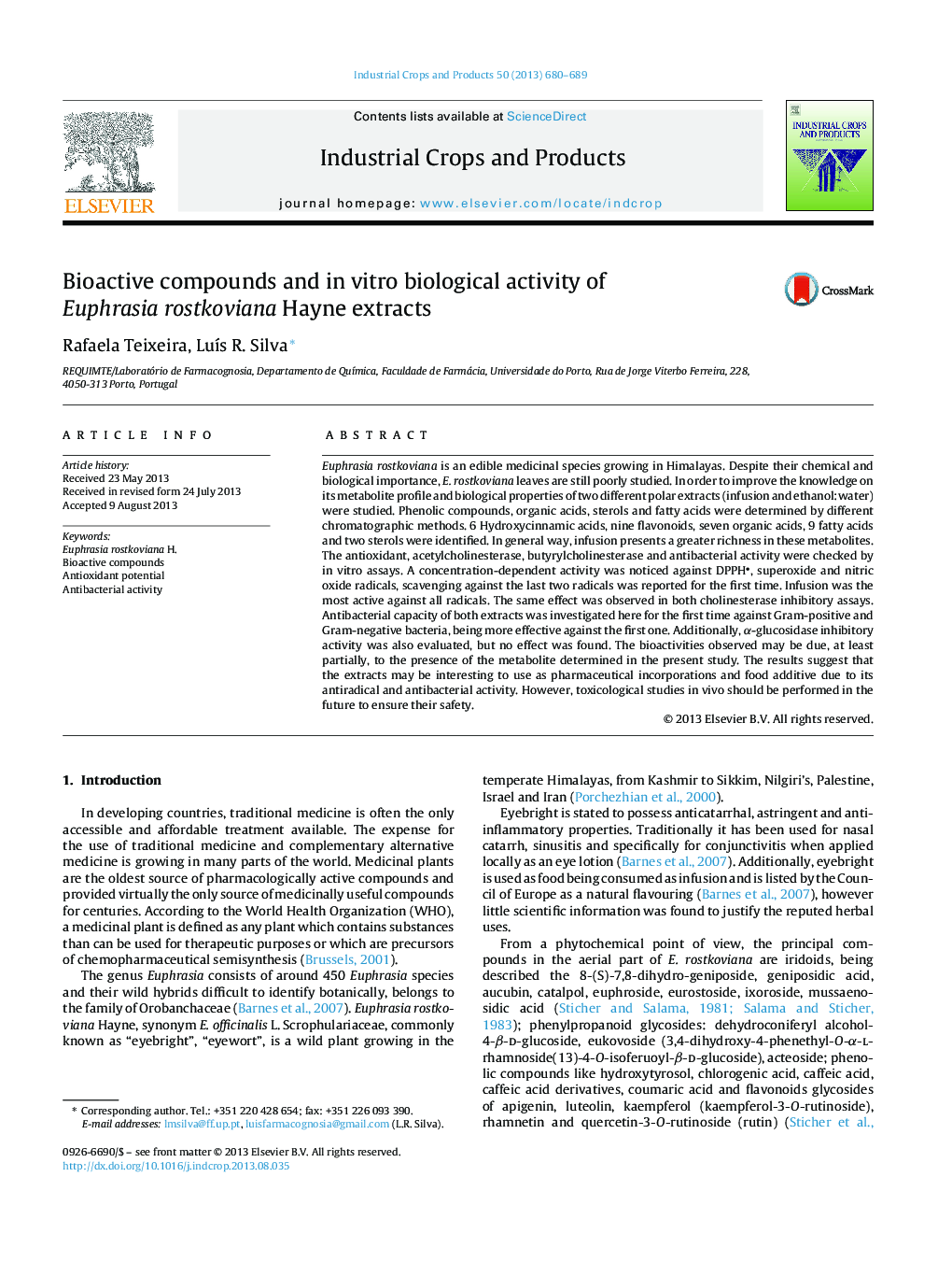 Bioactive compounds and in vitro biological activity of Euphrasia rostkoviana Hayne extracts