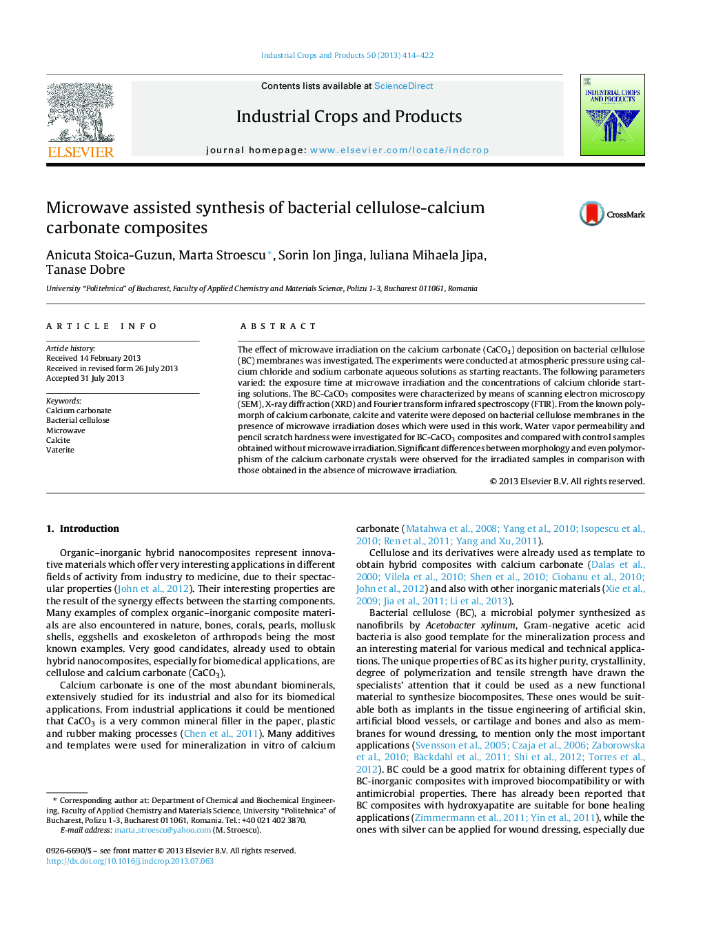 Microwave assisted synthesis of bacterial cellulose-calcium carbonate composites